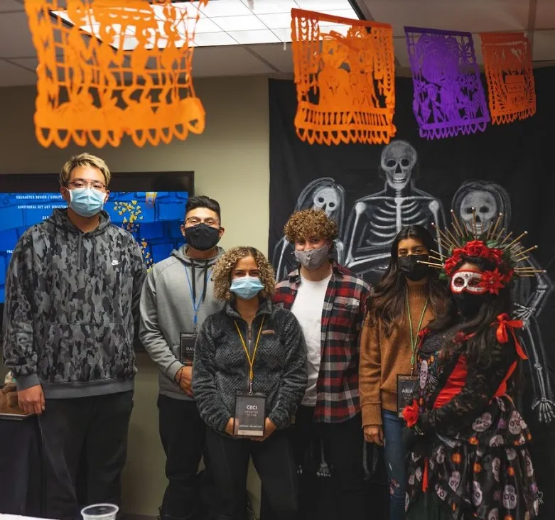 a group of people standing together 
